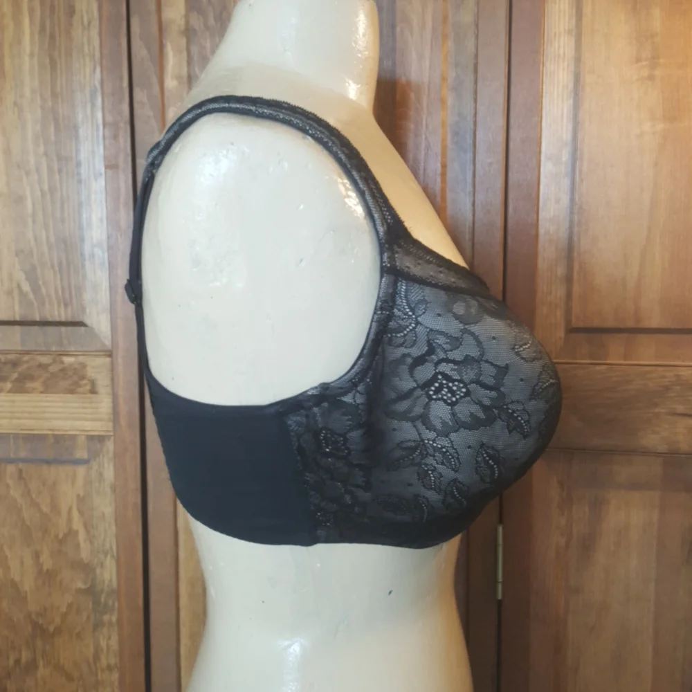 Cacique Modern Black Lace Lightly Lined Balconette Bra Sz 38F